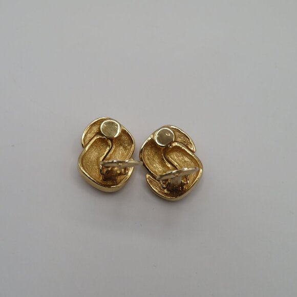 Christian Dior Vintage Crystal Pave Knot Gold Tone Clip On Earrings - Picture 8 of 14